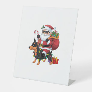 Xmas Lighting Santa Riding Miniature Pinscher Dog Pedestal Sign