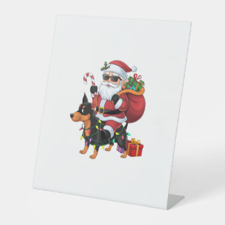 Xmas Lighting Santa Riding Miniature Pinscher Dog  Pedestal Sign