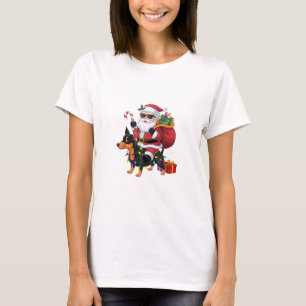 Xmas Lighting Santa Riding Miniature Pinscher Dog T-Shirt
