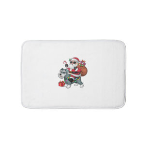 Xmas Lighting Santa Riding Miniature Schnauzer Dog Bath Mat
