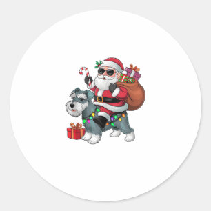 Xmas Lighting Santa Riding Miniature Schnauzer Dog Classic Round Sticker