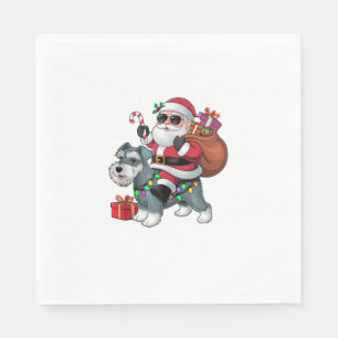 Xmas Lighting Santa Riding Miniature Schnauzer Dog Napkin