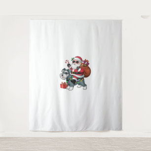 Xmas Lighting Santa Riding Miniature Schnauzer Dog Tapestry