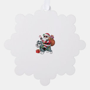 Xmas Lighting Santa Riding Miniature Schnauzer Dog Tree Decoration Card