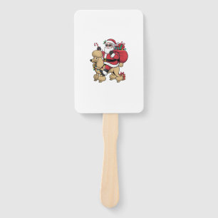 Xmas Lighting Santa Riding Poodle Dog Christmas Hand Fan