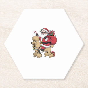 Xmas Lighting Santa Riding Poodle Dog Christmas Paper Coaster
