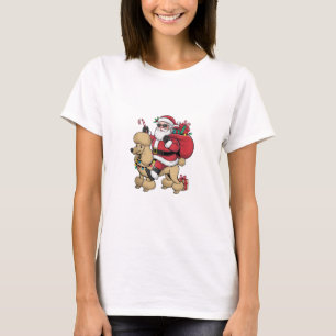 Xmas Lighting Santa Riding Poodle Dog Christmas T-Shirt