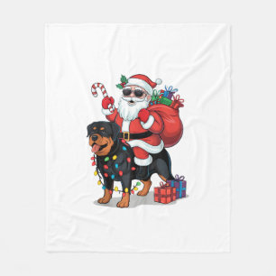 Xmas Lighting Santa Riding Rottweiler Dog Christma Fleece Blanket