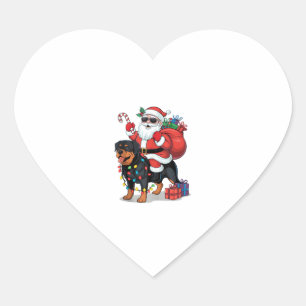 Xmas Lighting Santa Riding Rottweiler Dog Christma Heart Sticker