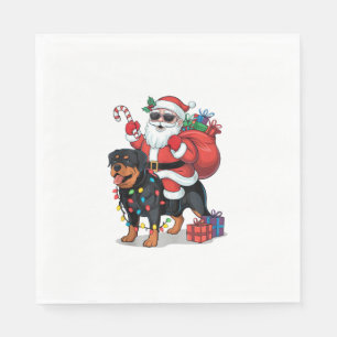Xmas Lighting Santa Riding Rottweiler Dog Christma Napkin
