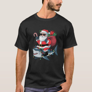 Xmas Lighting Santa Riding Shark Christmas T-Shirt