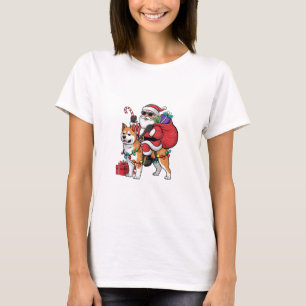 Xmas Lighting Santa Riding Shiba Inu Dog Christmas T-Shirt