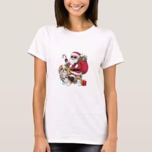 Xmas Lighting Santa Riding Shih Tzu Dog Christmas T-Shirt
