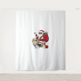 Xmas Lighting Santa Riding Shih Tzu Dog Christmas Tapestry