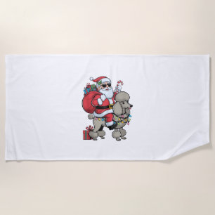 Xmas Lighting Santa Riding Standard Poodle Dog Chr Beach Towel