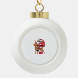 Xmas Lighting Santa Riding Vizsla Dog Christmas  Ceramic Ball Christmas Ornament
