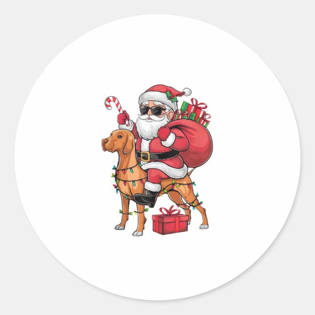 Xmas Lighting Santa Riding Vizsla Dog Christmas  Classic Round Sticker (Front)