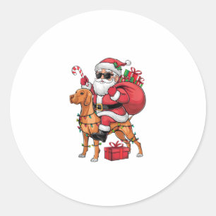 Xmas Lighting Santa Riding Vizsla Dog Christmas  Classic Round Sticker