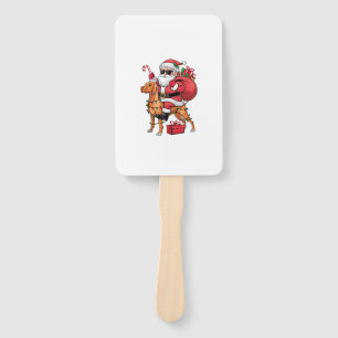Xmas Lighting Santa Riding Vizsla Dog Christmas Hand Fan