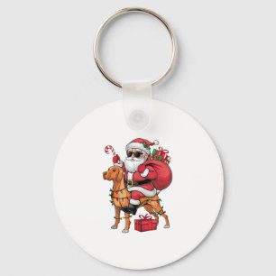 Xmas Lighting Santa Riding Vizsla Dog Christmas Key Ring