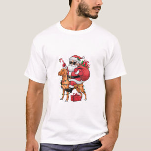 Xmas Lighting Santa Riding Vizsla Dog Christmas T-Shirt