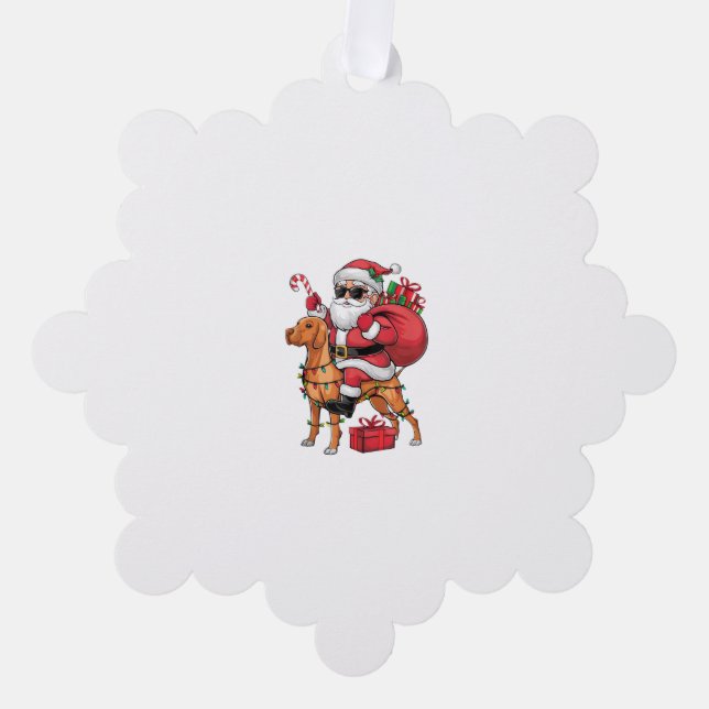 Xmas Lighting Santa Riding Vizsla Dog Christmas  Tree Decoration Card (Front)