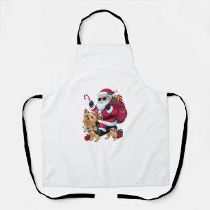 Xmas Lighting Santa Riding Yorkie Dog Christmas  Apron
