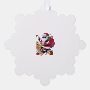 Xmas Lighting Santa Riding Yorkie Dog Christmas  Tree Decoration Card