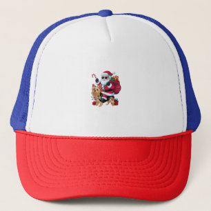 Xmas Lighting Santa Riding Yorkie Dog Christmas Trucker Hat