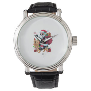 Xmas Lighting Santa Riding Yorkie Dog Christmas  Watch