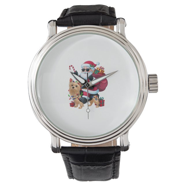 Xmas Lighting Santa Riding Yorkie Dog Christmas  Watch (Front)