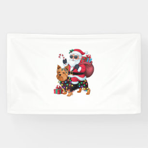 Xmas Lighting Santa Riding Yorkshire Terrier Dog C Banner