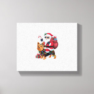 Xmas Lighting Santa Riding Yorkshire Terrier Dog C Canvas Print
