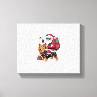 Xmas Lighting Santa Riding Yorkshire Terrier Dog C Canvas Print