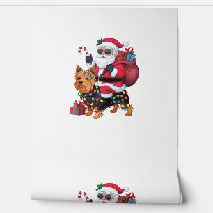 Xmas Lighting Santa Riding Yorkshire Terrier Dog C Wallpaper