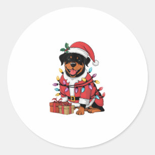 Xmas Lighting Santa Rottweiler Dog Christmas Classic Round Sticker