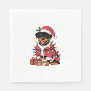 Xmas Lighting Santa Rottweiler Dog Christmas Napkin