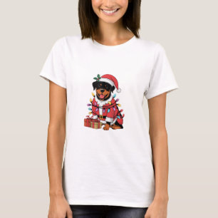 Xmas Lighting Santa Rottweiler Dog Christmas T-Shirt