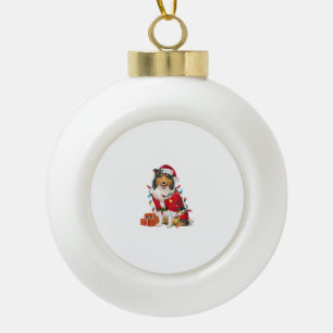 Xmas Lighting Santa Rough Collie Dog Christmas  Ceramic Ball Christmas Ornament