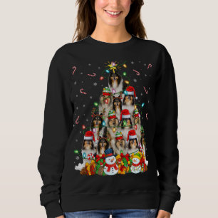 Xmas Lighting Santa Rough Collie Dog Christmas Tre Sweatshirt