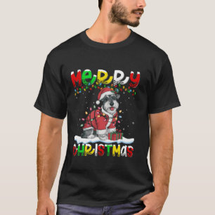 Xmas Lighting Santa Schnauzer Dog Merry Christmas T-Shirt