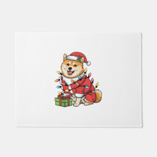 Xmas Lighting Santa Shiba Inu Dog Christmas Doormat