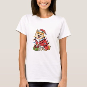 Xmas Lighting Santa Shiba Inu Dog Christmas T-Shirt