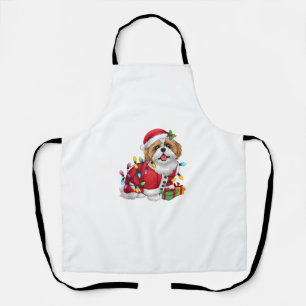 Xmas Lighting Santa Shih Tzu Dog Christmas  Apron
