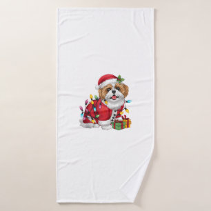 Xmas Lighting Santa Shih Tzu Dog Christmas Bath Towel