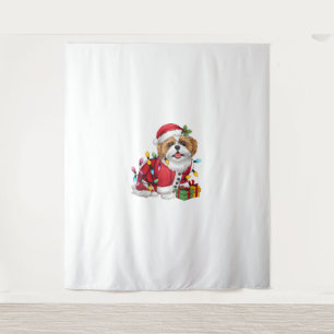 Xmas Lighting Santa Shih Tzu Dog Christmas Tapestry