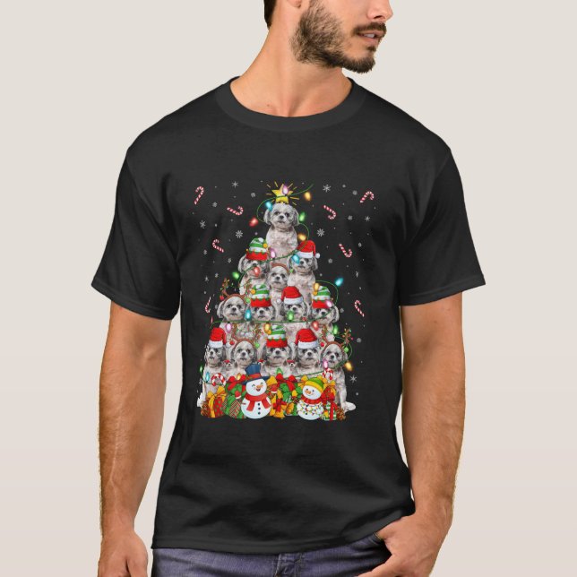 Xmas Lighting Santa Shih Tzu Dog Christmas Tree  T-Shirt (Front)
