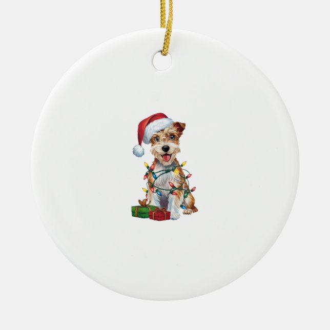 Xmas Lighting Santa Silky Terrier Dog Christmas _1 Ceramic Tree Decoration (Front)