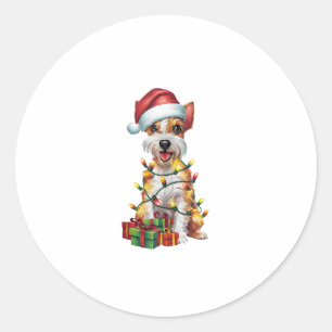 Xmas Lighting Santa Silky Terrier Dog Christmas Classic Round Sticker