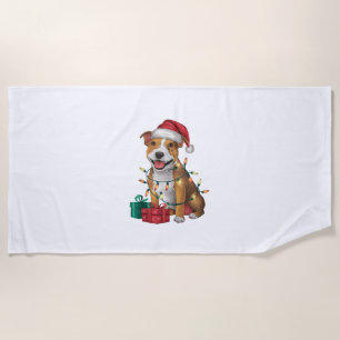 Xmas Lighting Santa Staffordshire Bull Terrier Dog Beach Towel
